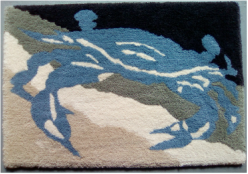 Blue Crab Wool Hand Made Area Rug Made In USA