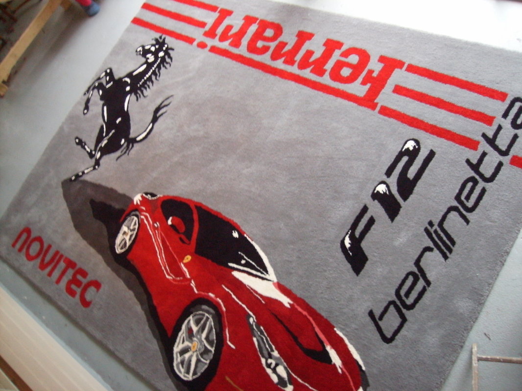 Custom Wool Ferrari Rug F12 Berlinetta Hand Made In USA Rug Prancing Horse Novitec Logo