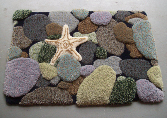 3D Beach Stones Coastal Living Wool Rug Hand Made In USA 